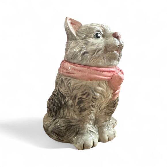 World Bazaars Inc Grey Kitten Cat with Pink Bow Cookie Jar 8" - Picture 4 of 8
